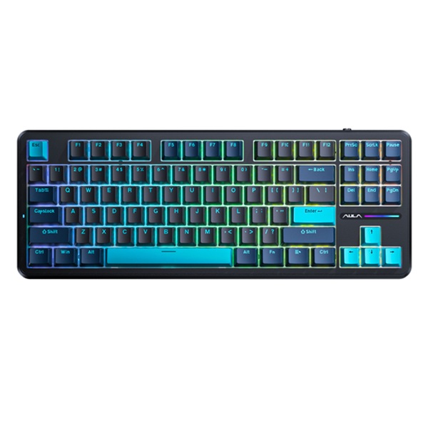 AULA F87 Wireless Tri Mode (2.4GHz/Type-C/BT) RGB Mechanical Gaming Keyboard |Blue+Black+Cyan, Graywood V4 Switch (F87CW)
