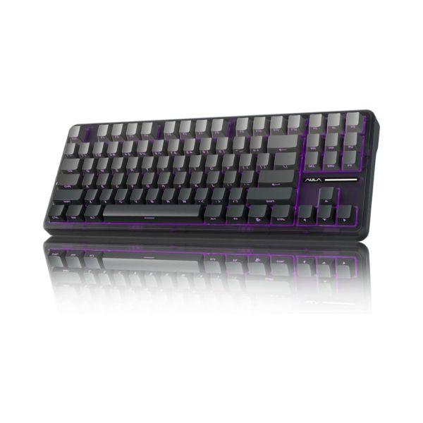 AULA F87 Side-Engraved Keycaps Wireless Tri Mode (2.4GHz/Type-C/BT) RGB Mechanical Gaming Keyboard | Gradient Gray, Space Crystal Switch (F87GrC)