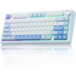 AULA F75 75% Wireless Trio Mode Mechanical Gaming Keyboard With Knob | Sea Blue, Graywood Switch (F75SUW)
