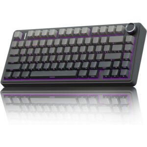 AULA F75 75% Side-Engraved Keycaps Wireless Trio Mode Mechanical Gaming Keyboard With Knob | Gradient Gray, Reaper Switch (F75GrR)