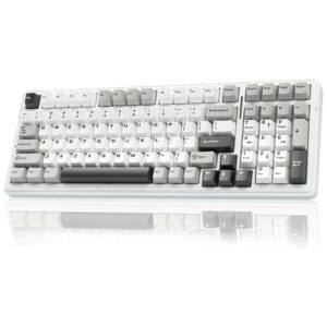 AULA F99 Tri-Mode (2.4G/Wired/BT) Hot Swappable RGB Wireless Full Size Mechanical Gaming Keyboard | Grey White, Graywood Switch (F99GrWW)