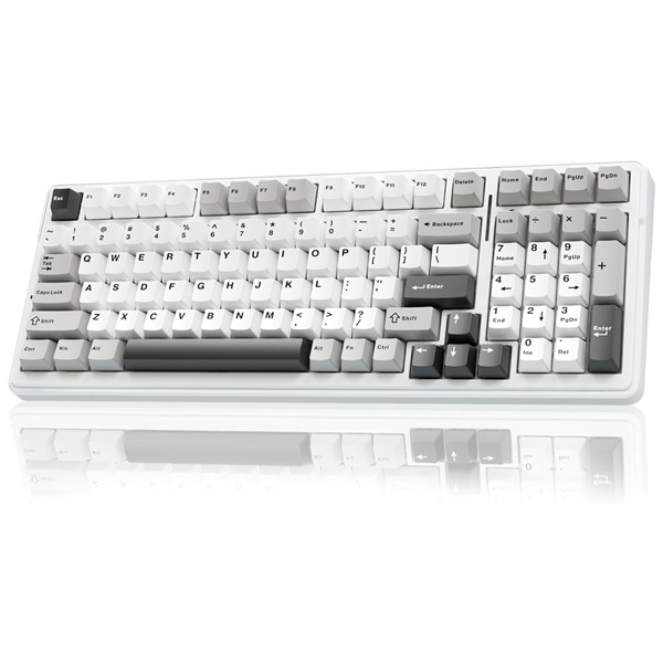 AULA F99 Tri-Mode (2.4G/Wired/BT) Hot Swappable RGB Wireless Full Size Mechanical Gaming Keyboard | Grey White, Graywood Switch (F99GrWW)