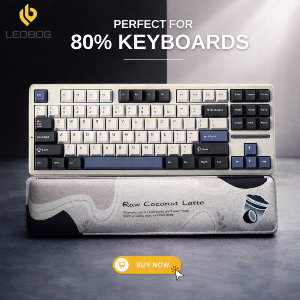 Leobog Raw Coconut Latte Keyboard Hand rest | Soft Cushion Foam With Anti-Slip Bottom | Ergonomic Design Wrist Support | Compatible With Upto 80% Layout Keyboards (RCLH)