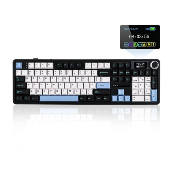 AULA F108Pro 3 in 1 (2.4G/BT/Wired) Full Size Wireless RGB Mechanical Gaming Keyboard With Screen & Knob | Retro Color, Reaper Switch (F108ProRR)