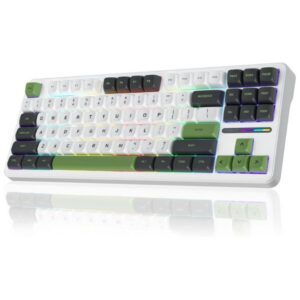 AULA F87 Wireless Tri Mode (2.4GHz/Type-C/BT) RGB Mechanical Gaming Keyboard | Green White, Graywood Switch (F87GW)