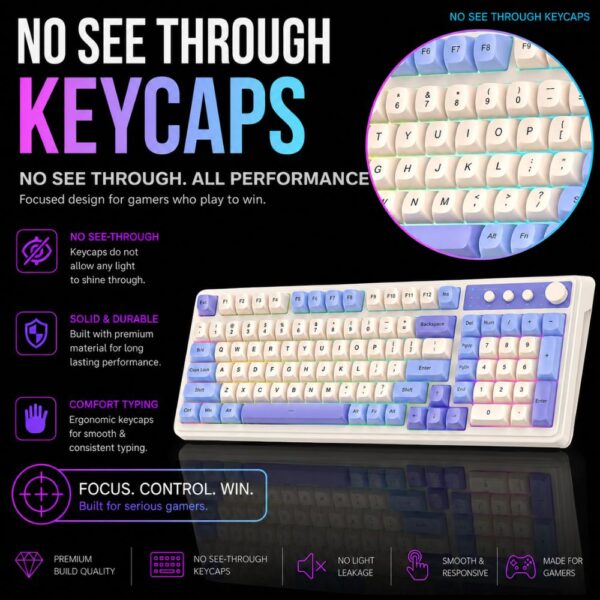 AULA S99 Tri-Mode (2.4G/BT/Wired) Programmable Full Size Membrane Gaming Keyboard | Blue+White (S99UW) - Image 2