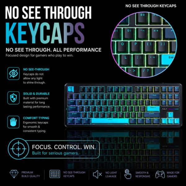 AULA F87 Wireless Tri Mode (2.4GHz/Type-C/BT) RGB Mechanical Gaming Keyboard |Blue+Black+Cyan, Graywood V4 Switch (F87CW) - Image 9
