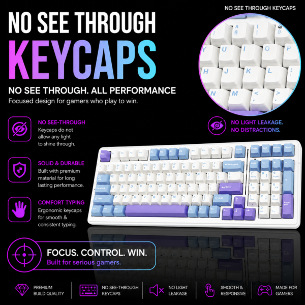 AULA F99 Tri-Mode (2.4G/Wired/BT) Hot Swappable RGB Wireless Full Size Mechanical Gaming Keyboard | Blue White, Crescent Switch (F99UWCr) - Image 9