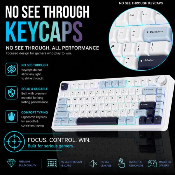 AULA F75 75% Wireless Trio Mode Mechanical Gaming Keyboard With Knob | Cedar Green, Reaper Switch (F75CGR) - Image 2