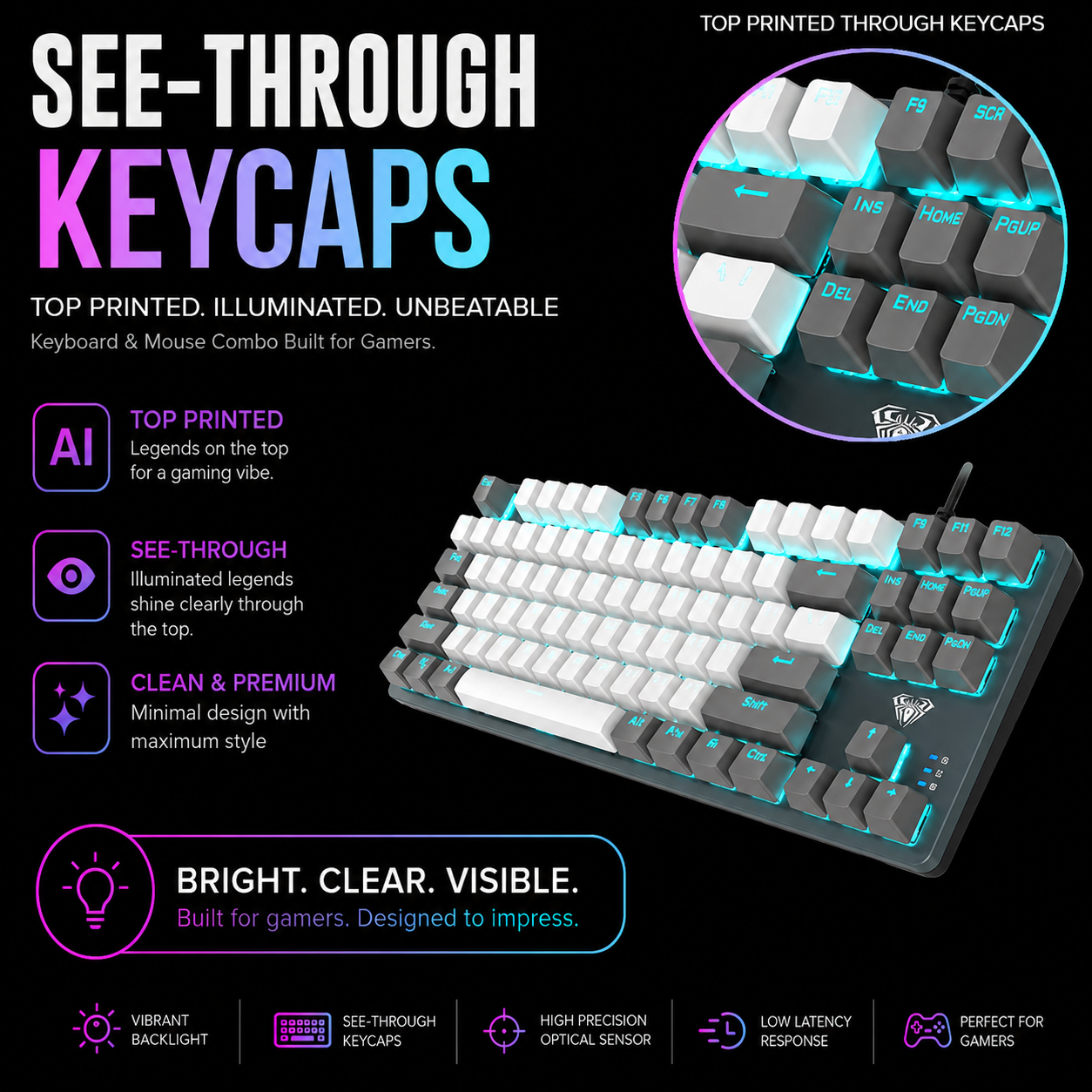 AULA F3287 Tenkeyless Wired Mechanical Gaming Keyboard ( Grey/White ) ( Blue Switch ) - Image 6