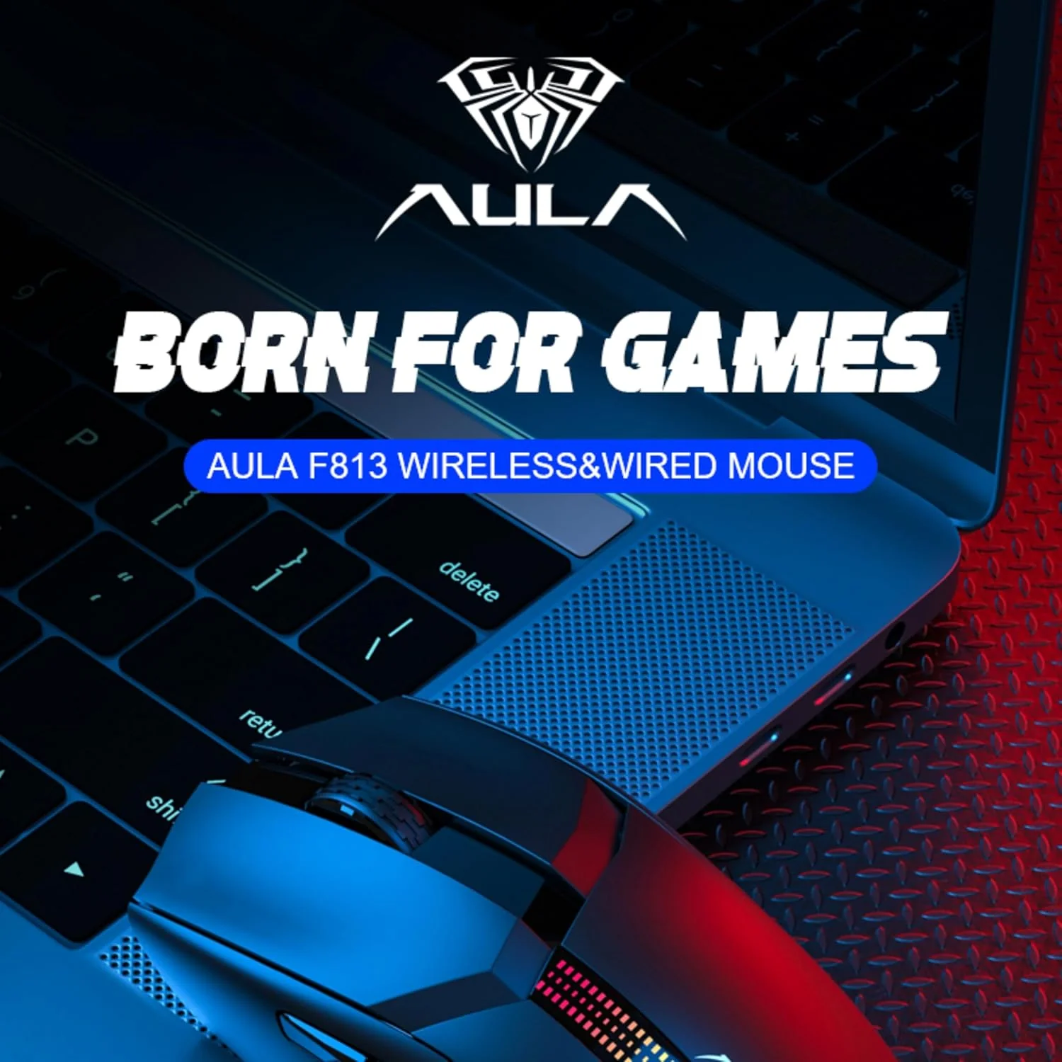 AULA F813 WIRED AND WIRELESS RGB GAMING MOUSE BLACK - Image 2