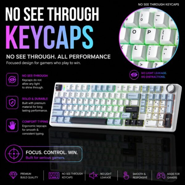 AULA F99 Pro 96% Tri-Mode Wireless Full Size Mechanical Gaming Keyboard With Knob | Ice Blue, Star Vector (Seiya) - Image 9