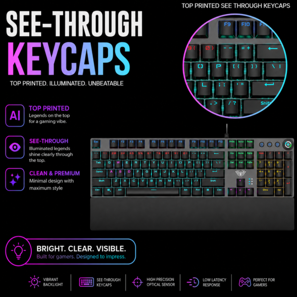 AULA F2058 Full Size Wired Mechanical Gaming Keyboard ( Black ) ( Clicky Blue Switch ) ( F2058 ) - Image 6