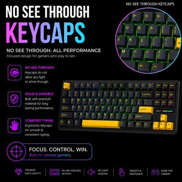 AULA F75 75% Mechanical Wireless Gaming Keyboard ( Thunder Black ) ( Graywood Switch ) ( F75TBW ) - Image 7
