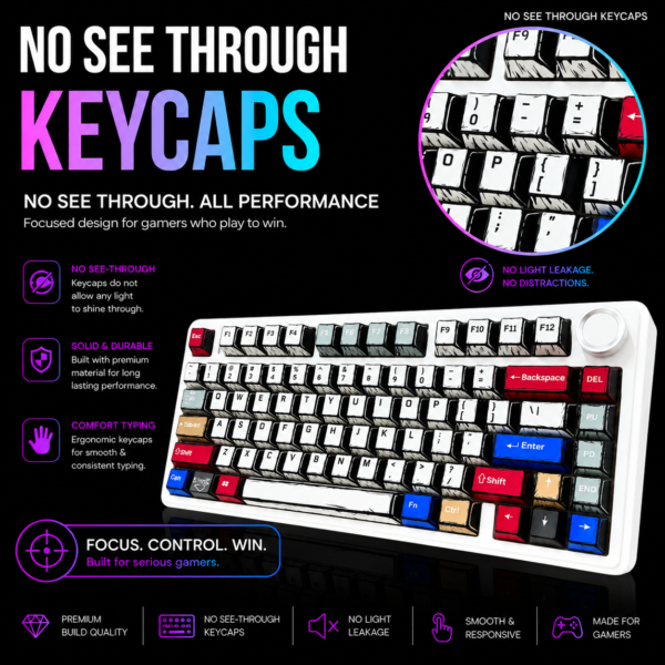 AULA F75 75% Wireless Trio Mode Mechanical Gaming Keyboard With Knob | Comic Keycap, Reaper Switch (F75CKR) - Image 9