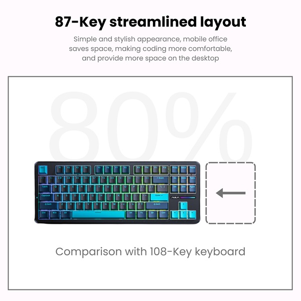AULA F87 Wireless Tri Mode (2.4GHz/Type-C/BT) RGB Mechanical Gaming Keyboard |Blue+Black+Cyan, Graywood V4 Switch (F87CW) - Image 8