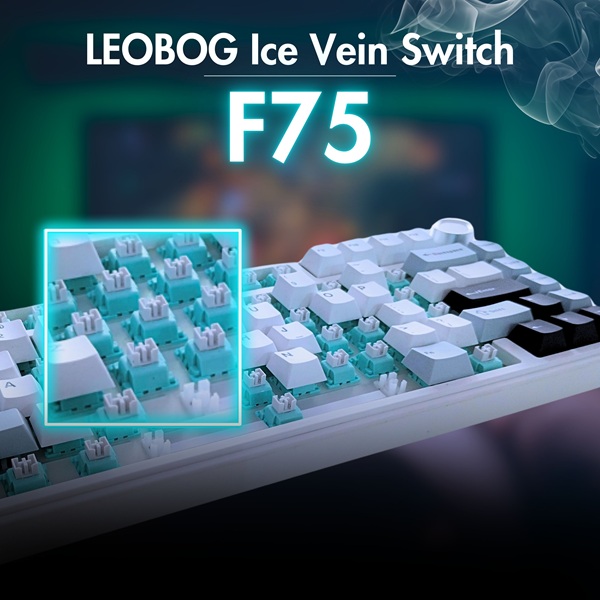 AULA F75 75% Wireless Trio Mode Mechanical Gaming Keyboard With Knob | Ice+Blue, Ice Vein Switch (F75IUV) - Image 9