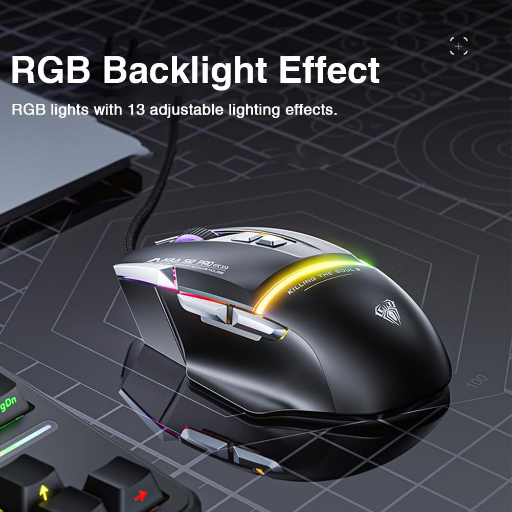 AULA S12 Pro RGB Ergonomic Wired Gaming Mouse ( Black) - Image 3