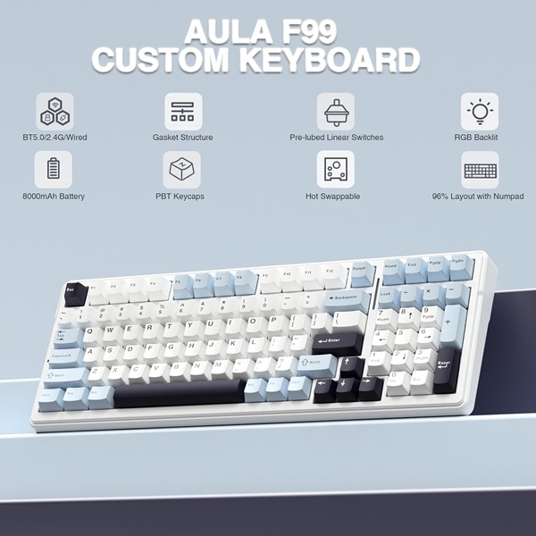 Aula 3in1mechanical KB,-Ice Blue Reaper Switch-F99 ice blue - Image 9