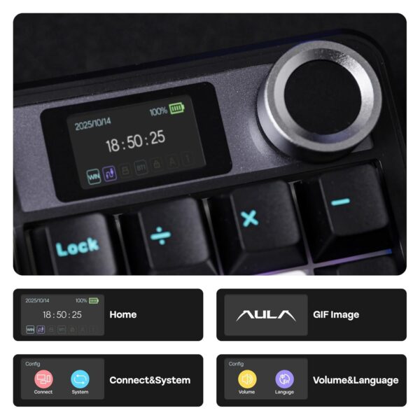 AULA F108Pro 3 in 1 (2.4G/BT/Wired) Full Size Wireless RGB Mechanical Gaming Keyboard With Screen & Knob | Retro Color, Reaper Switch (F108ProRR) - Image 5