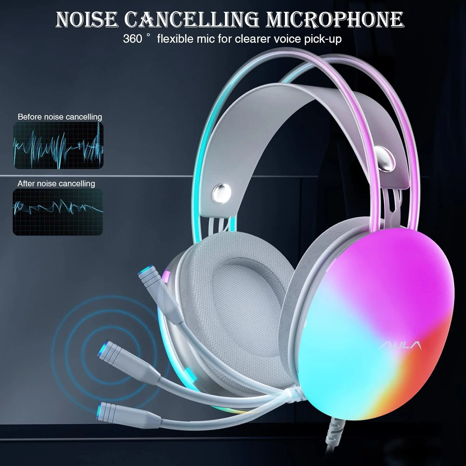 AULA S505 USB Wired 7.1 Surround Gaming Headphone ( Pink ) ( Desktop/Laptop/Tablet ) ( S505P ) - Image 3
