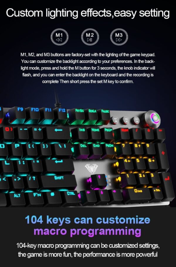 AULA F2058 Full Size Wired Mechanical Gaming Keyboard ( Black ) ( Clicky Blue Switch ) ( F2058 ) - Image 4