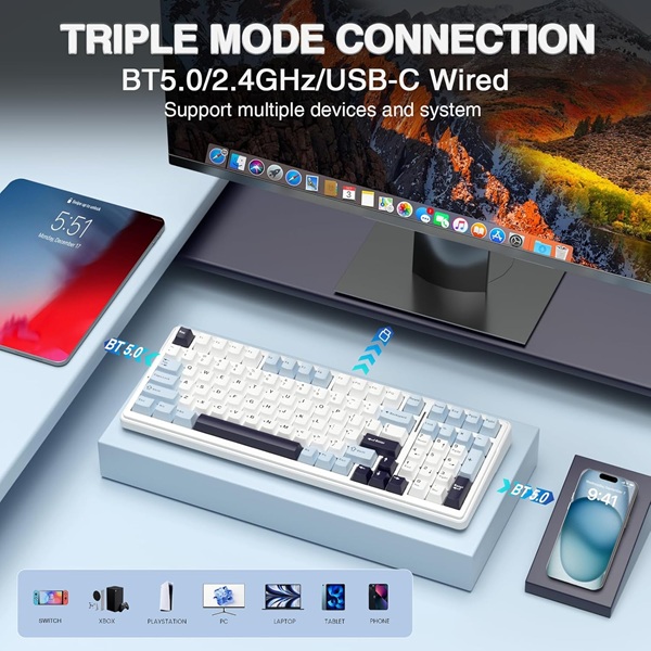 Aula 3in1mechanical KB,-Ice Blue Reaper Switch-F99 ice blue - Image 8