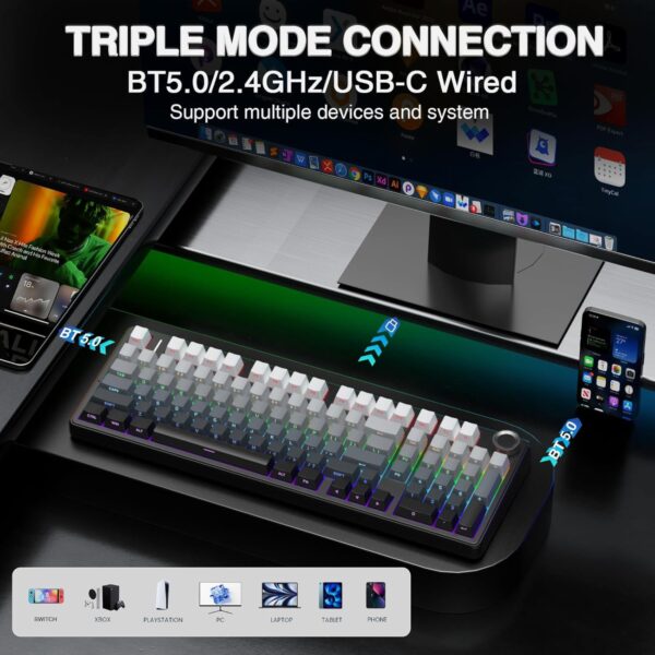 AULA F99 Pro 96% Side-Engraved Keycaps Tri-Mode Wireless Full Size Mechanical Gaming Keyboard With Knob | Gradient Gray, Nimbus Switch (F99ProGrN) - Image 7