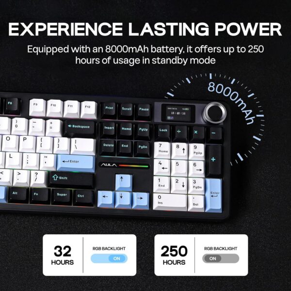 AULA F108Pro 3 in 1 (2.4G/BT/Wired) Full Size Wireless RGB Mechanical Gaming Keyboard With Screen & Knob | Retro Color, Reaper Switch (F108ProRR) - Image 4