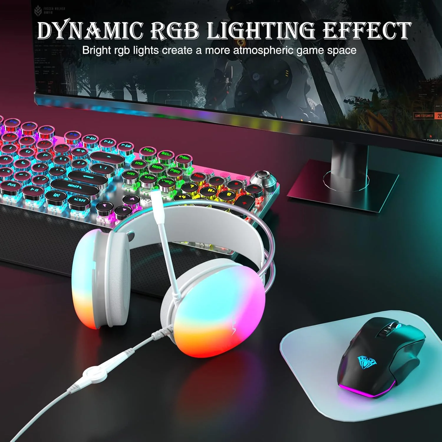 AULA S505 USB Wired 7.1 Surround Gaming Headphone ( Pink ) ( Desktop/Laptop/Tablet ) ( S505P ) - Image 4