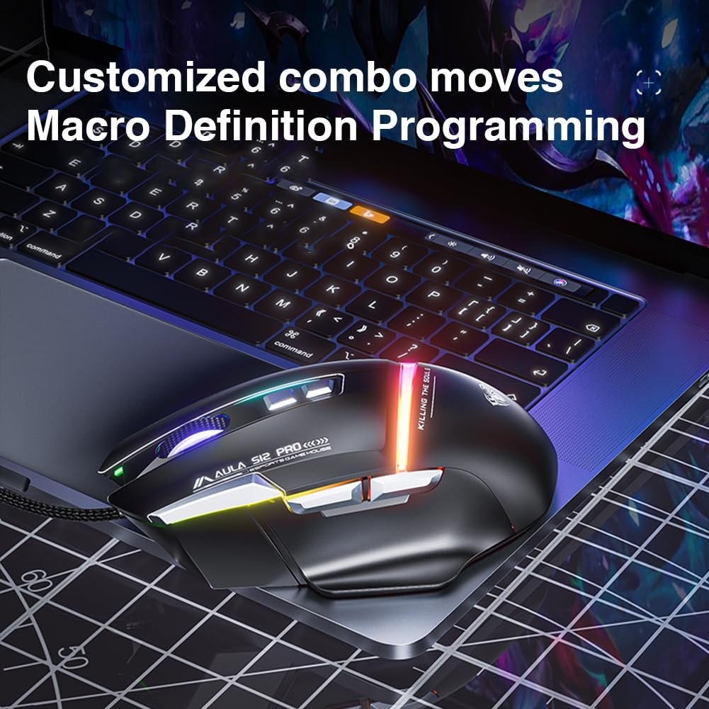 AULA S12 Pro RGB Ergonomic Wired Gaming Mouse ( Black) - Image 5