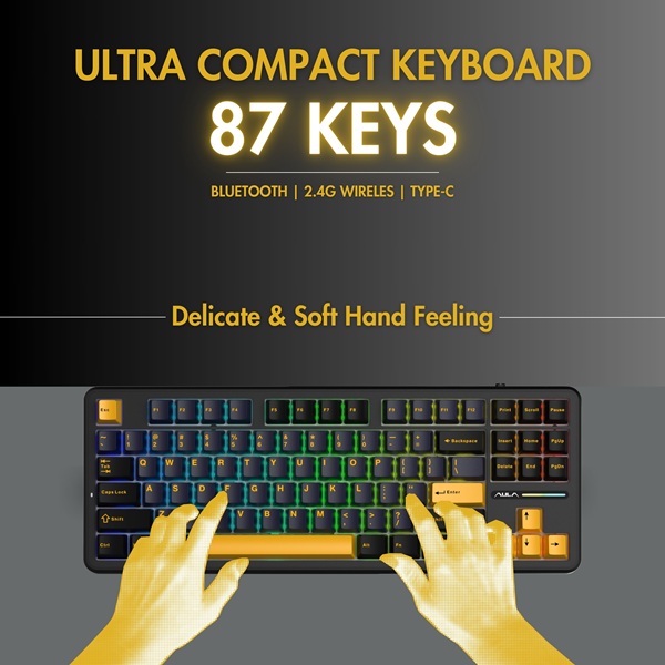 AULA F75 75% Mechanical Wireless Gaming Keyboard ( Thunder Black ) ( Graywood Switch ) ( F75TBW ) - Image 4