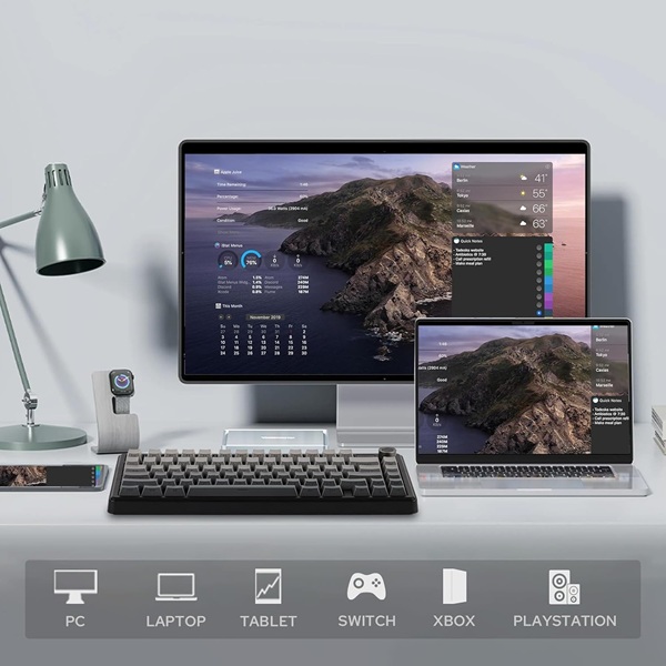 AULA F75 Max Side-Engraved Keycaps Wireless 3 in 1 Mechanical Gaming Keyboard with Screen & Knob | Gradient Gray, Reaper Switch (F75MaxGrR) - Image 5