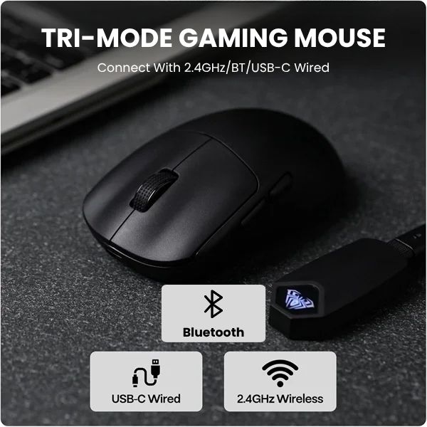 AULA SC800 TRI-MODE WIRELESS 2.4G/WIRED/BLUETOOTH ULTRA-LIGHTWEIGHT GAMING MOUSE | 37GRAMS, ADJUSTABLE 26000 DPI, PAW3395 SENSOR, 8000 POLLING RATE, ULTRA-PRECISE & DURABLE FOR GAMING | BLACK (SC800B) - Image 5