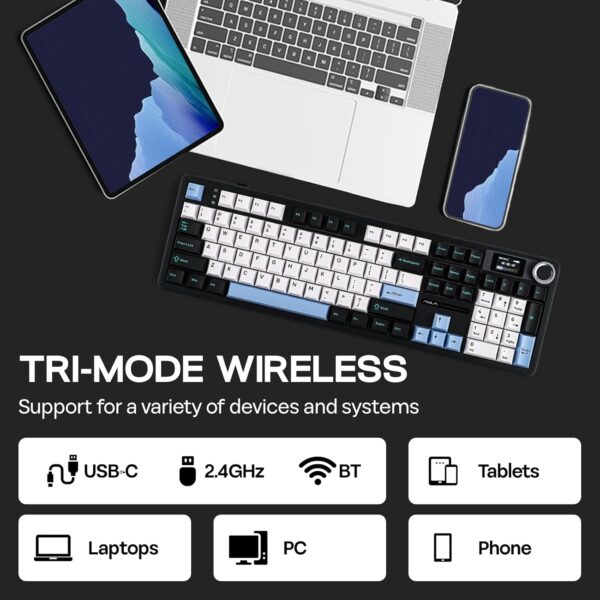 AULA F108Pro 3 in 1 (2.4G/BT/Wired) Full Size Wireless RGB Mechanical Gaming Keyboard With Screen & Knob | Retro Color, Reaper Switch (F108ProRR) - Image 3