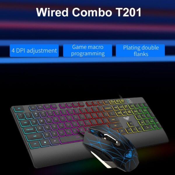 AULA T201 Membrane RGB Backlit Gaming Keyboard and Mouse Combo with 7keys and 2400DPI - Image 6
