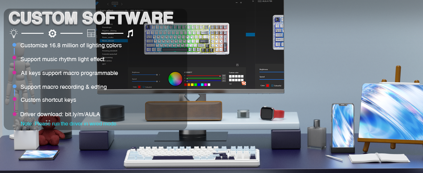 Aula 3in1mechanical KB,-Ice Blue Reaper Switch-F99 ice blue - Image 2