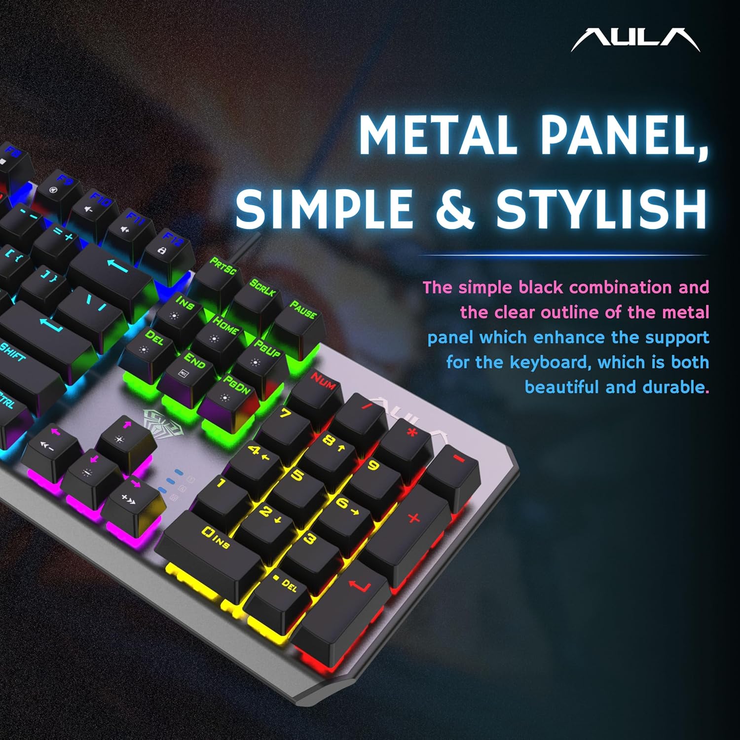 AULA F2066-II USB Full Size Wired Mechanical Gaming Keyboard Black Clicky Blue Switches - Image 6