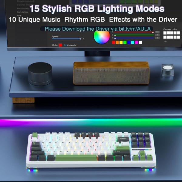 AULA F87 Wireless Tri Mode (2.4GHz/Type-C/BT) RGB Mechanical Gaming Keyboard | Green White, Graywood Switch (F87GW) - Image 6