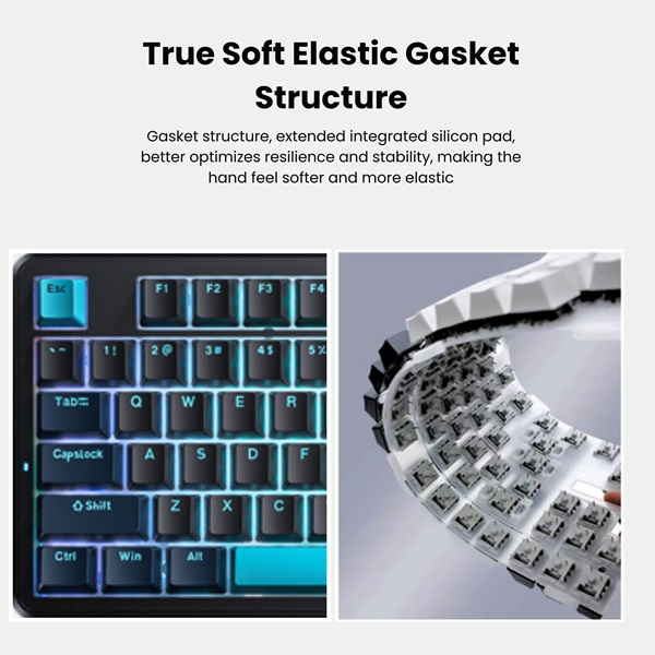 AULA F87 Wireless Tri Mode (2.4GHz/Type-C/BT) RGB Mechanical Gaming Keyboard |Blue+Black+Cyan, Graywood V4 Switch (F87CW) - Image 5