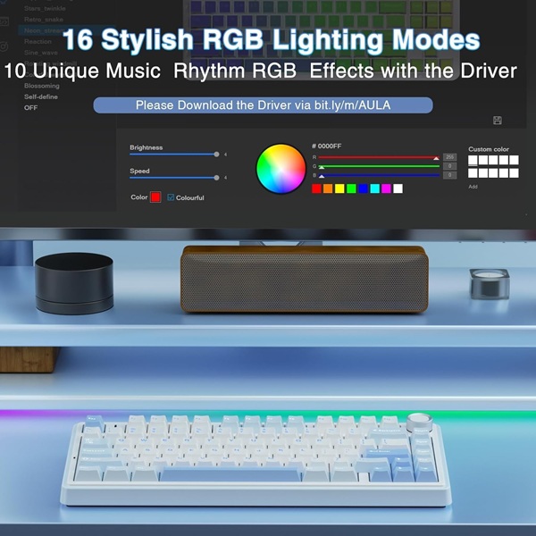 AULA F75 75% Wireless Trio Mode Mechanical Gaming Keyboard With Knob | Sea Blue, Graywood Switch (F75SUW) - Image 4