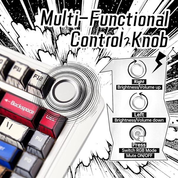 AULA F75 75% Wireless Trio Mode Mechanical Gaming Keyboard With Knob | Comic Keycap, Reaper Switch (F75CKR) - Image 4