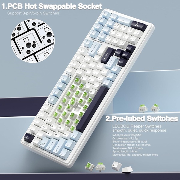 Aula 3in1mechanical KB,-Ice Blue Reaper Switch-F99 ice blue - Image 6