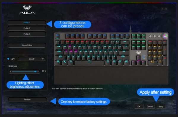 AULA F2058 Full Size Wired Mechanical Gaming Keyboard ( Black ) ( Clicky Blue Switch ) ( F2058 ) - Image 2