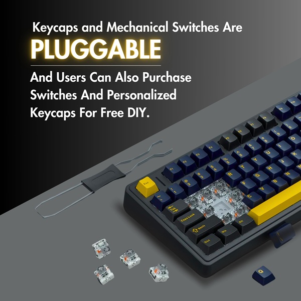 AULA F75 75% Mechanical Wireless Gaming Keyboard ( Thunder Black ) ( Graywood Switch ) ( F75TBW ) - Image 3