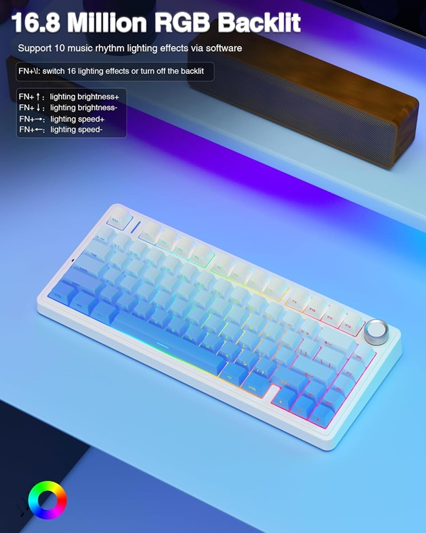 AULA F75 75% Wireless Trio Mode Mechanical Gaming Keyboard With Knob | Side-Engraved Blue, Star-Vector (Seiya) Switch (F75US) - Image 4