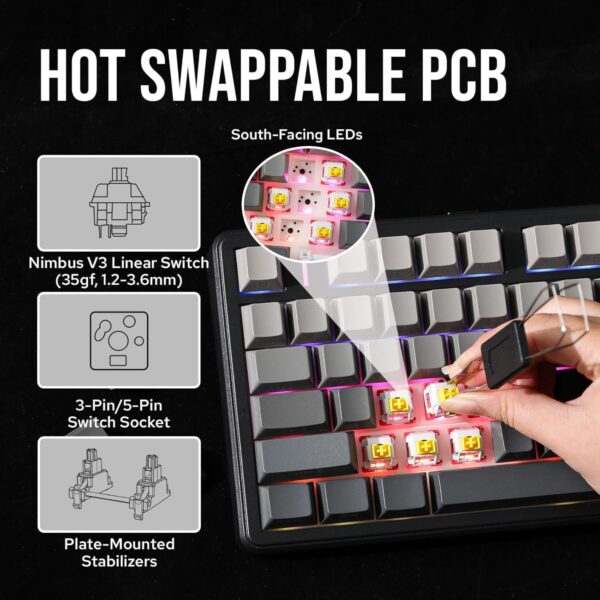 AULA F99 Pro 96% Side-Engraved Keycaps Tri-Mode Wireless Full Size Mechanical Gaming Keyboard With Knob | Gradient Gray, Nimbus Switch (F99ProGrN) - Image 4