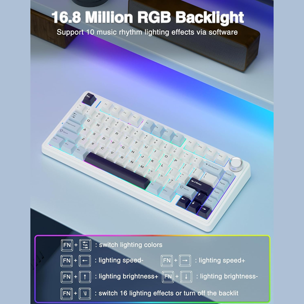AULA F75 75% Wireless Trio Mode Mechanical Gaming Keyboard With Knob | Cedar Green, Reaper Switch (F75CGR) - Image 7