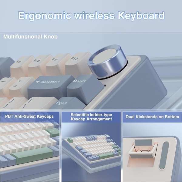 AULA F75 75% Wireless Trio Mode Mechanical Gaming Keyboard With Knob | Cedar Green, Ice Vein Switch (F75CGV) - Image 2