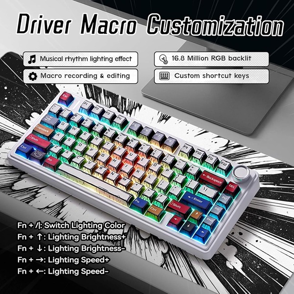 AULA F75 75% Wireless Trio Mode Mechanical Gaming Keyboard With Knob | Comic Keycap, Reaper Switch (F75CKR) - Image 2